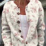 Pink Rose Florets Print Buttoned Cardigan
