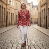 Caroline - Red Christmas Jumper with White Motifs