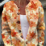 Maple Leaf Autumn Art Print Buttoned Cardigan