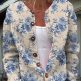 Women's Lovely Floral Art Print Buttoned Cardigan