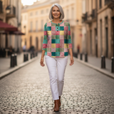 Ruth - Pink and Turquoise Patchwork Jumper