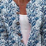 Elegant Blue And White Floral Pattern Print Buttoned Cardigan