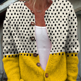 Yellow Geometric Polka Dots Print Buttoned Cardigan