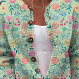 Summer Field Floral Pattern Print Buttoned Cardigan
