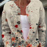 Vintage Flower Art Print Buttoned Cardigan
