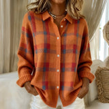 Blanche - Orange Checked Cardigan
