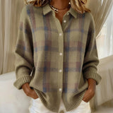 Pauline - Khaki Checked Cardigan