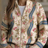 Vivian - Climbing Rose Ribbon Zip-Up Cardigan