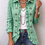 Evelyn | Gingham Ruffled Button-Down Jacket