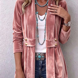 Avery | Vintage Lapel Button-Accent Long Sleeve Open Front Jacket