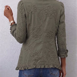 Olivia | Boho-Chic Floral Embroidered Utility Ruffled Trim Jacket