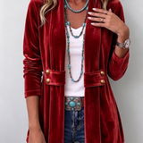 Avery | Vintage Lapel Button-Accent Long Sleeve Open Front Jacket