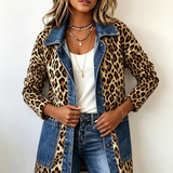 Nora | Leopard Print Denim Panel Contrast Longline Jacket
