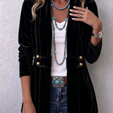 Avery | Vintage Lapel Button-Accent Long Sleeve Open Front Jacket