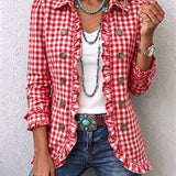Evelyn | Gingham Ruffled Button-Down Jacket