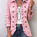 Evelyn | Gingham Ruffled Button-Down Jacket