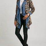 Victoria | Leopard Print & Washed Denim Paneled Mid-Length Jacket
