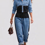 Natalie | Colour-Block Cropped Jacket & Wide-Leg Trousers Set