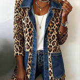 Nora | Leopard Print Denim Panel Contrast Longline Jacket